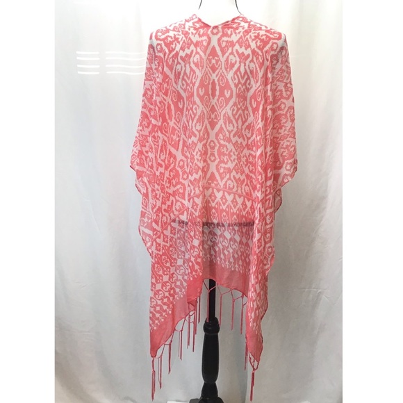 NWOT Maurices Boho Coral Orange/red Fringe Tassel Trim Swimsuit Coverup One Size - Picture 3 of 7